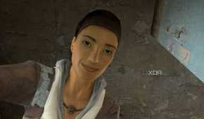 Alyx looking at Gordon in Half-Life 2.
