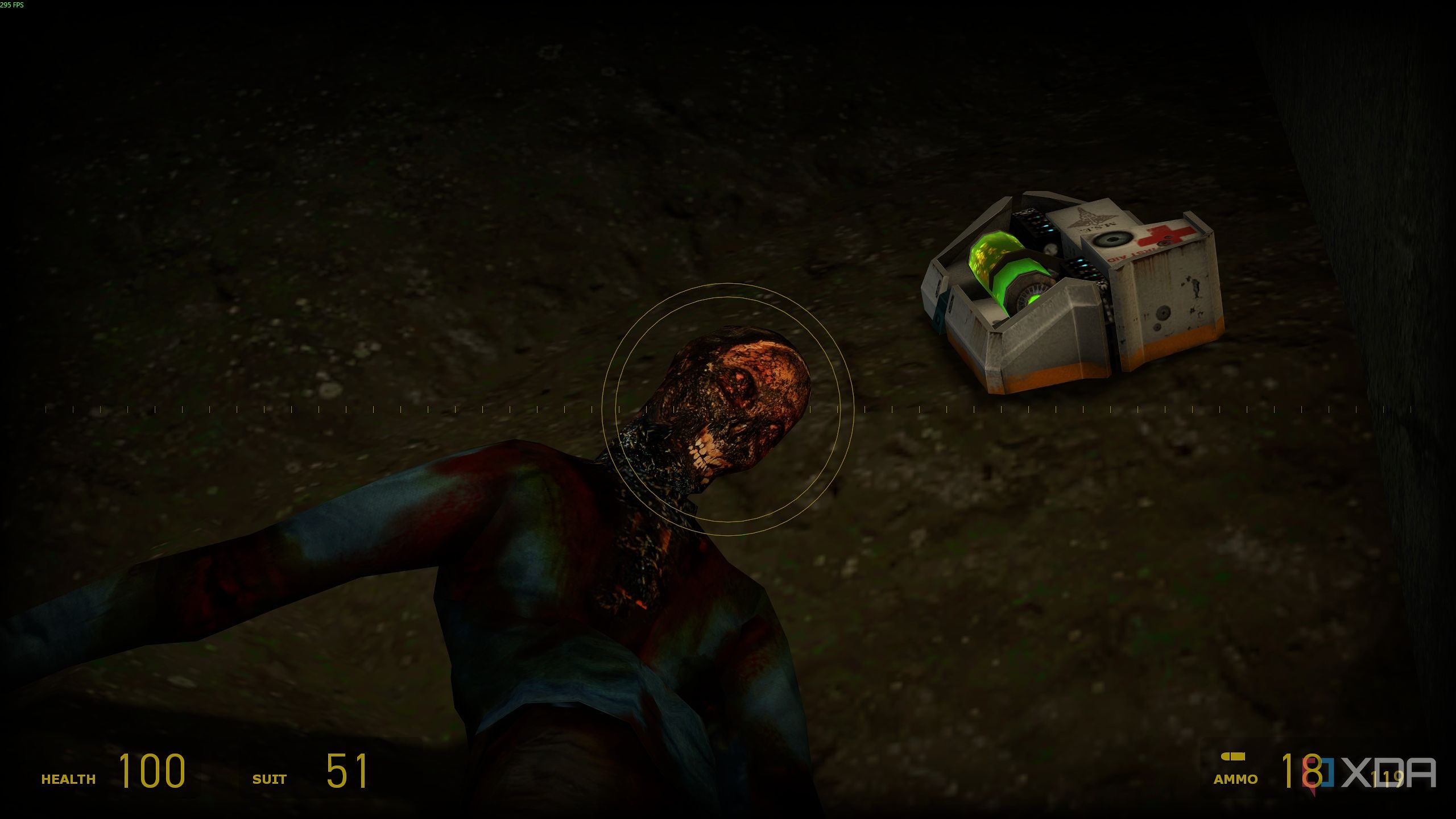 A medkit next to a corpse in Half-Life 2.