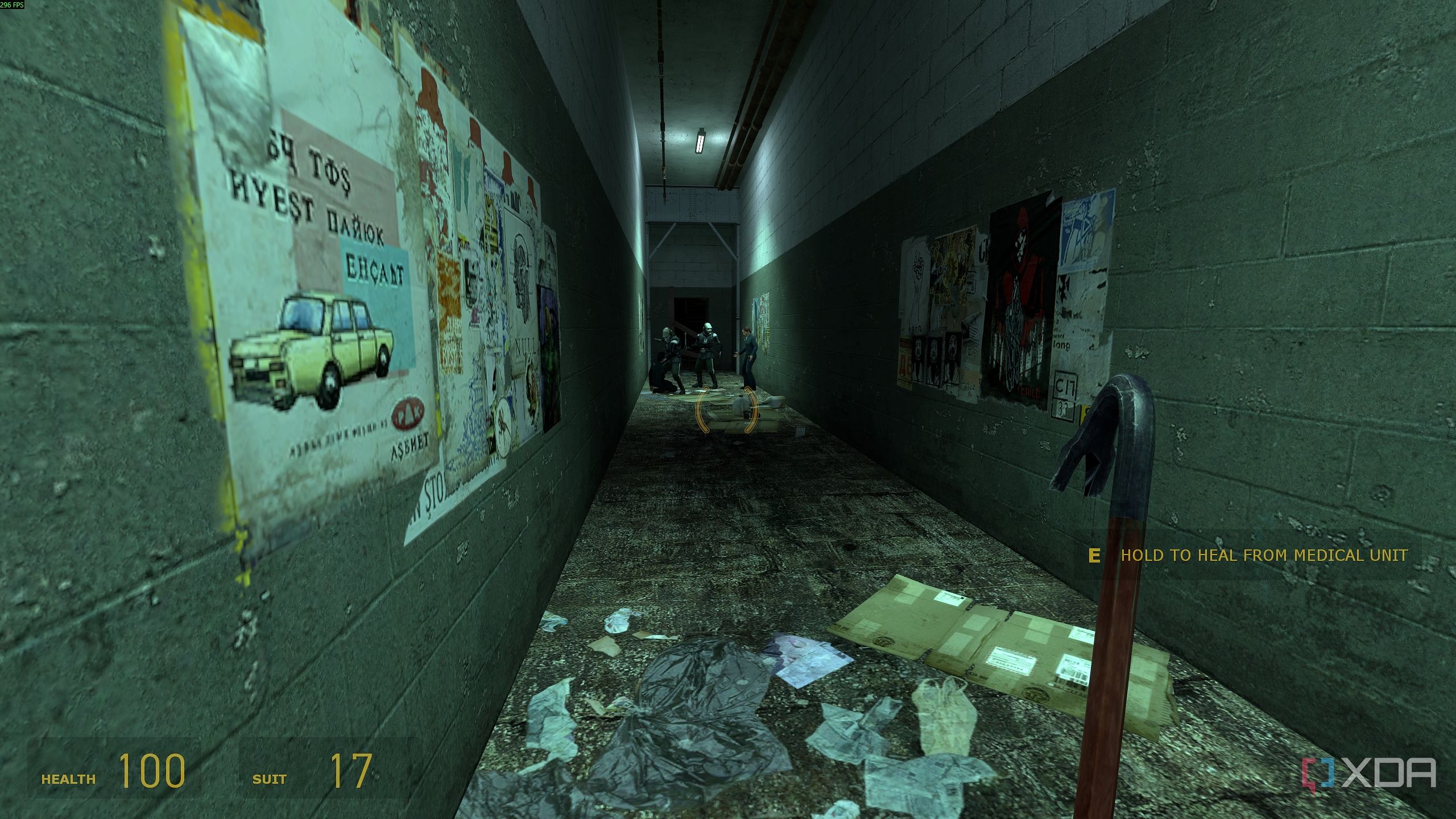 A dimly lit hallway in Half-Life 2.
