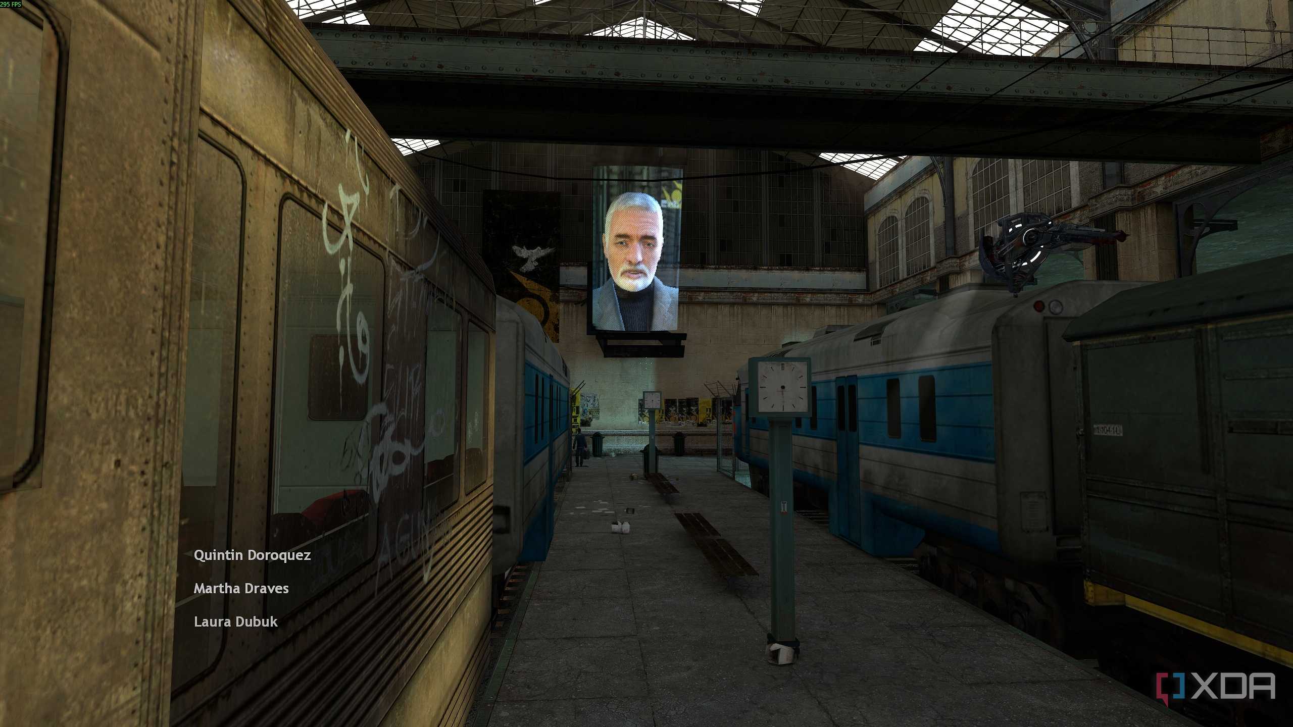 A screen playing Dr. Breen's propaganda message in Half-Life 2.