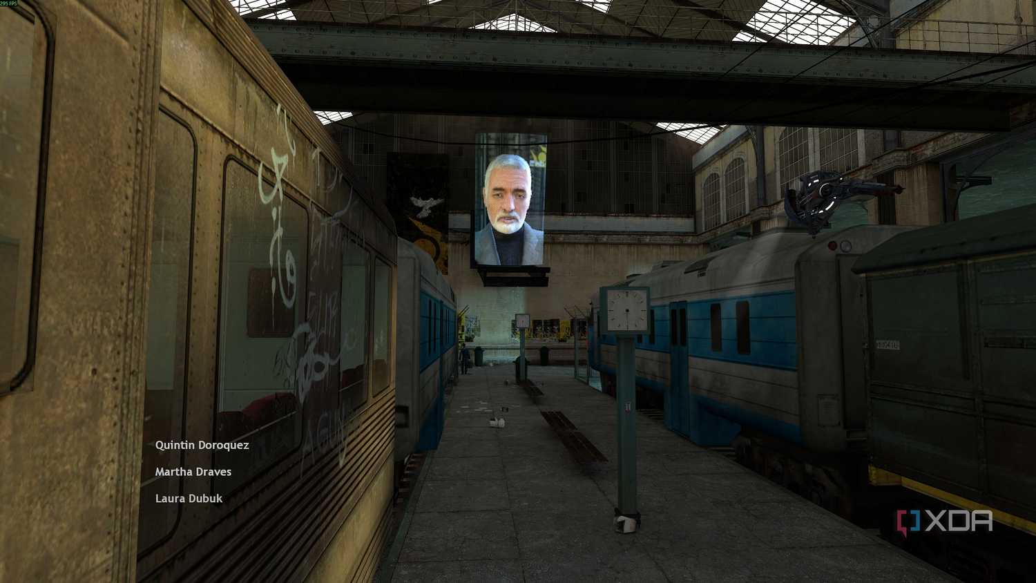 A screen playing Dr. Breen's propaganda message in Half-Life 2.
