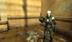 A soldier holding an electric baton in Half-Life 2.