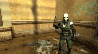 A soldier holding an electric baton in Half-Life 2.
