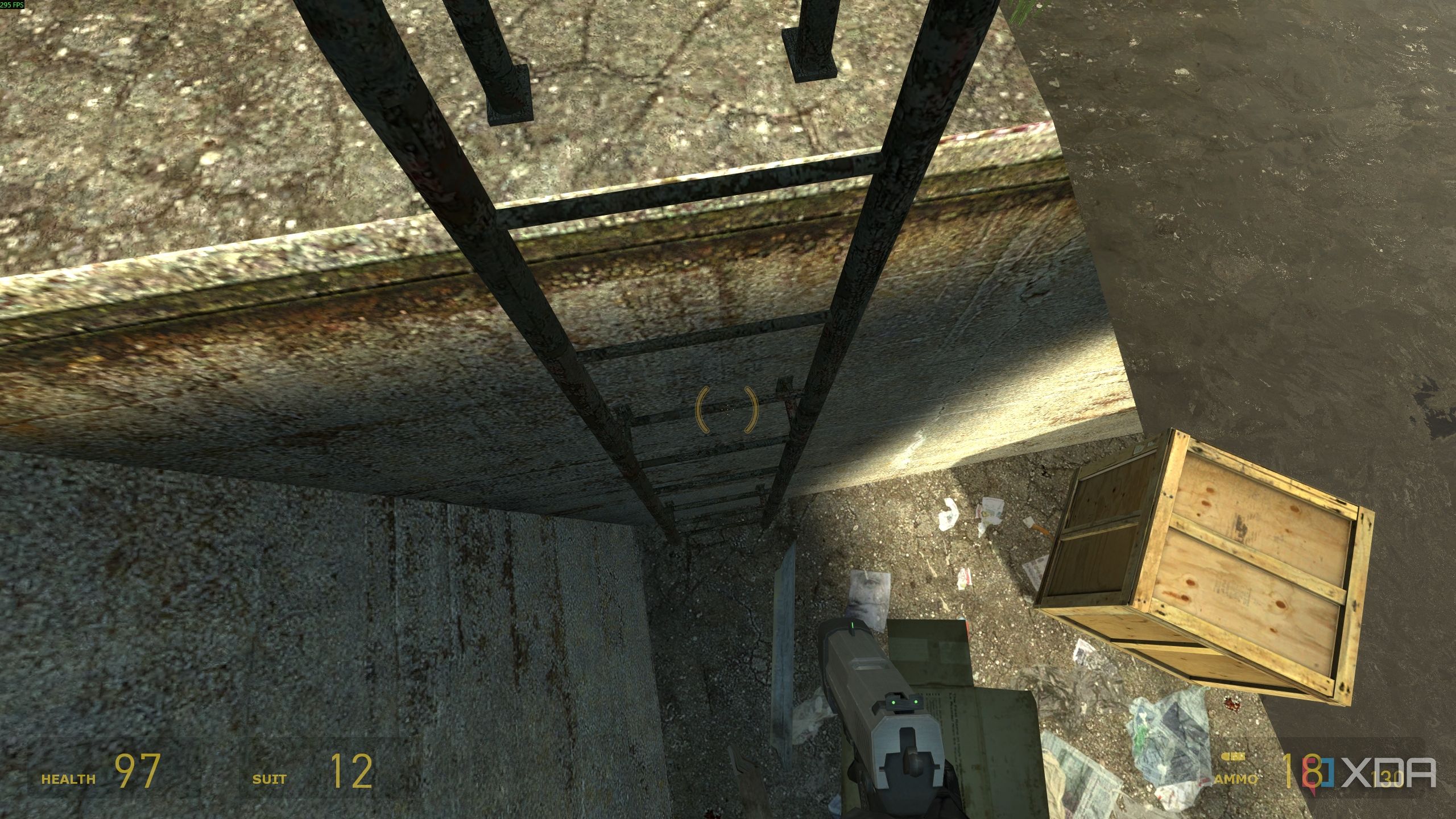 Climbing down a ladder in Half-Life 2.