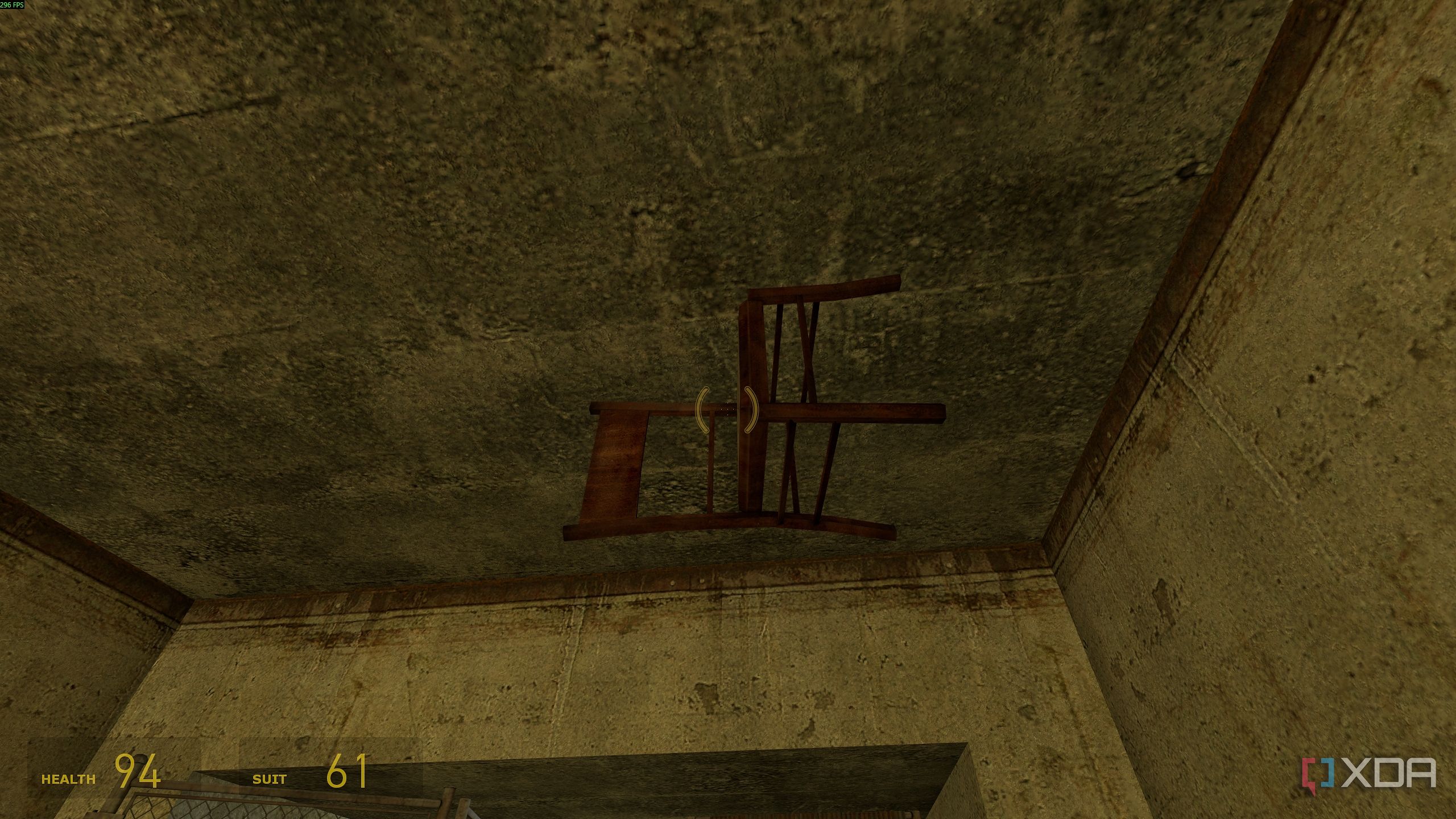 Holding up a chair in Half-Life 2.
