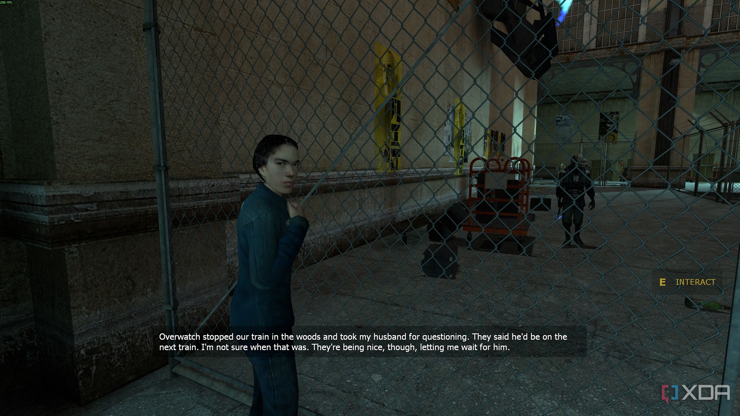 A woman waiting for her husband at the City 17 train station in Half-Life 2.