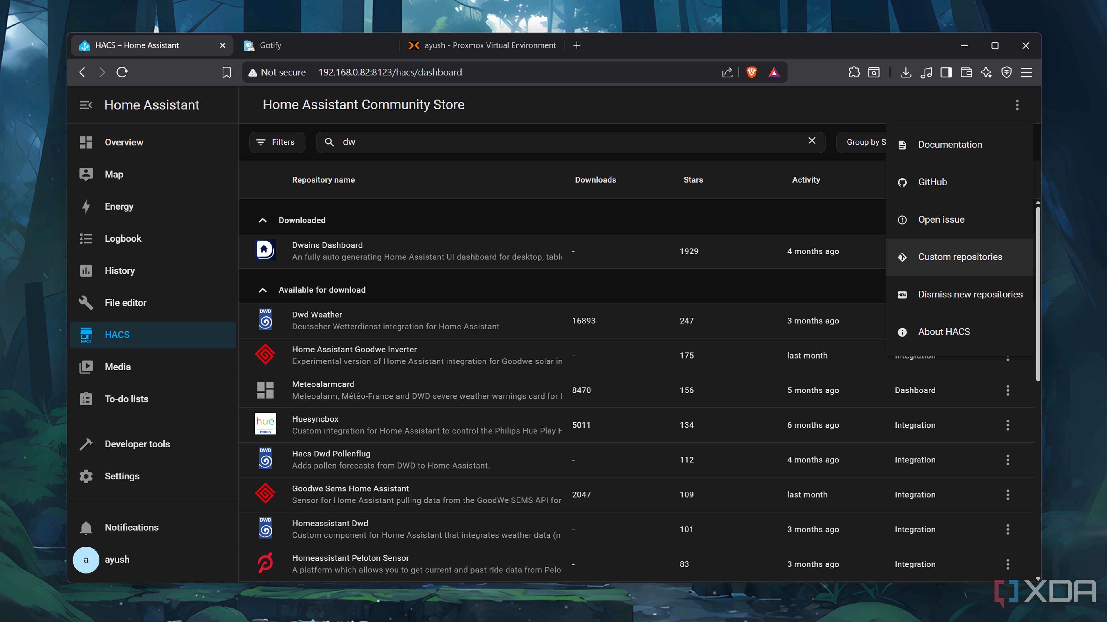 Adding custom repositories to HACS