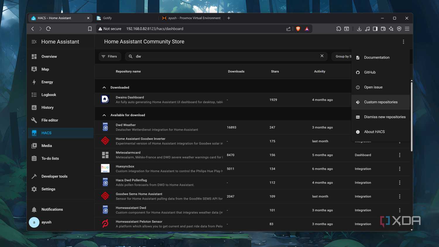 Adding custom repositories to HACS