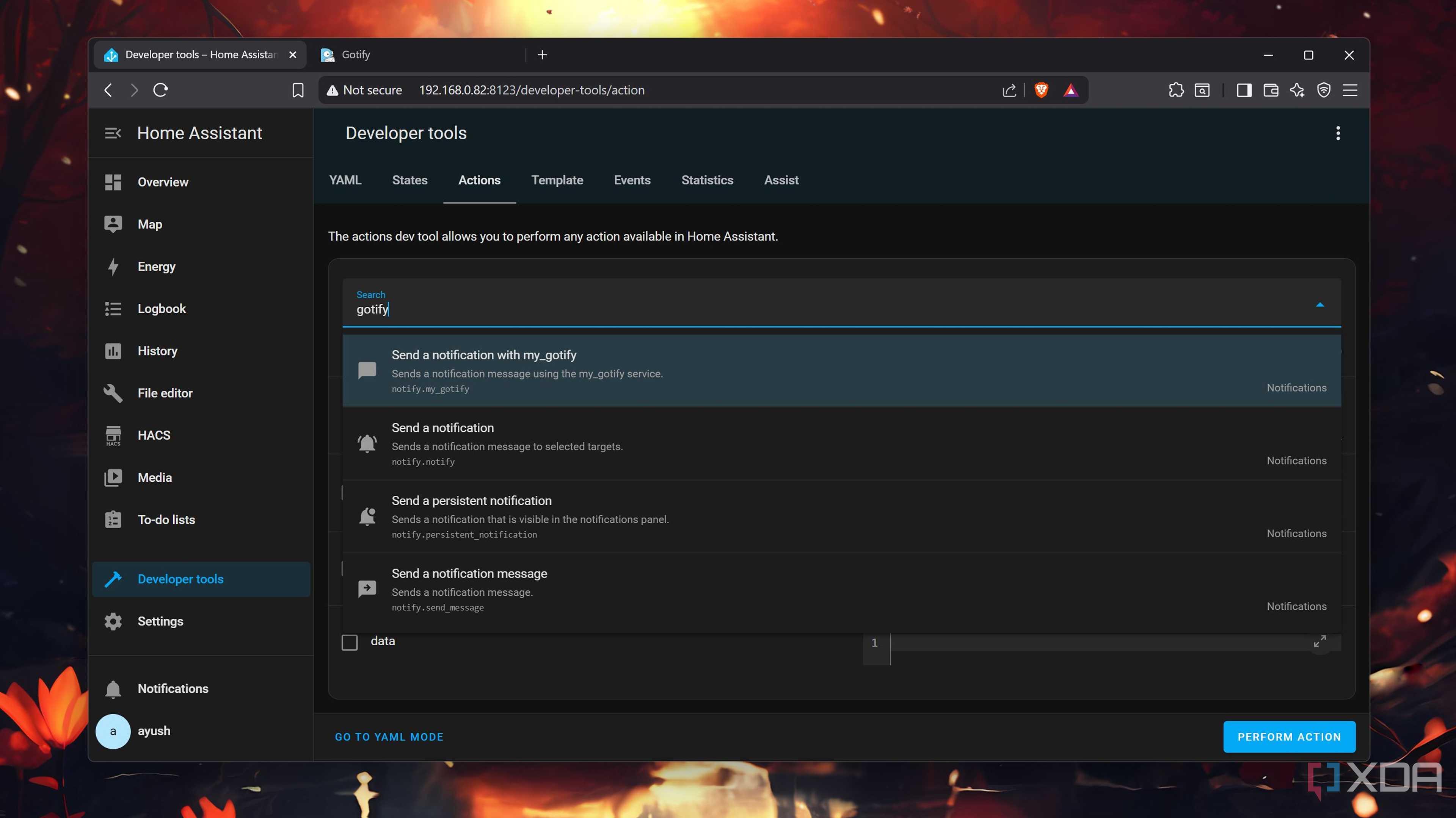 Searching for the Gotify device