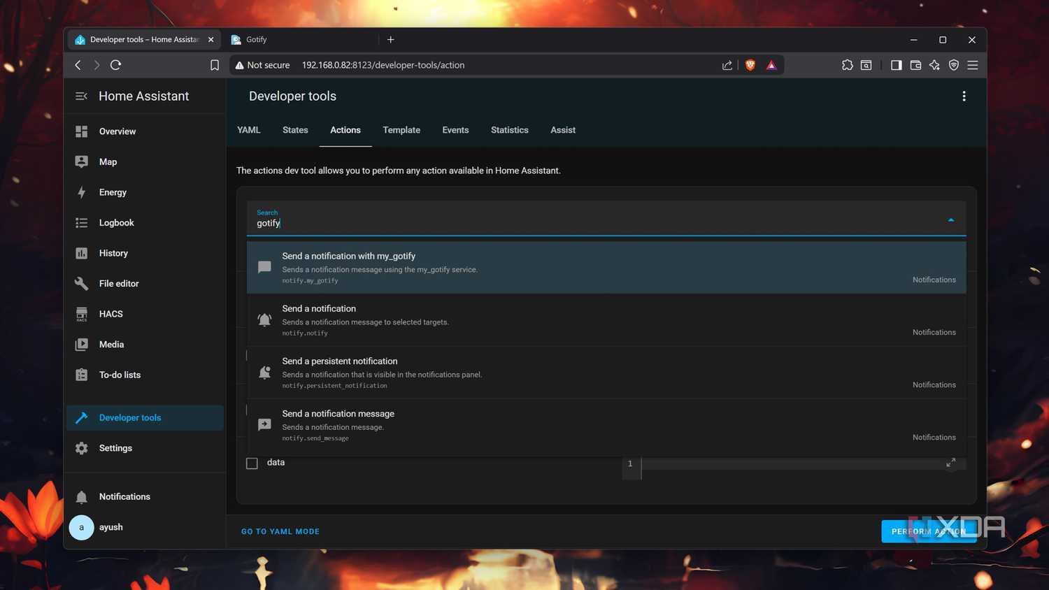 Searching for the Gotify device