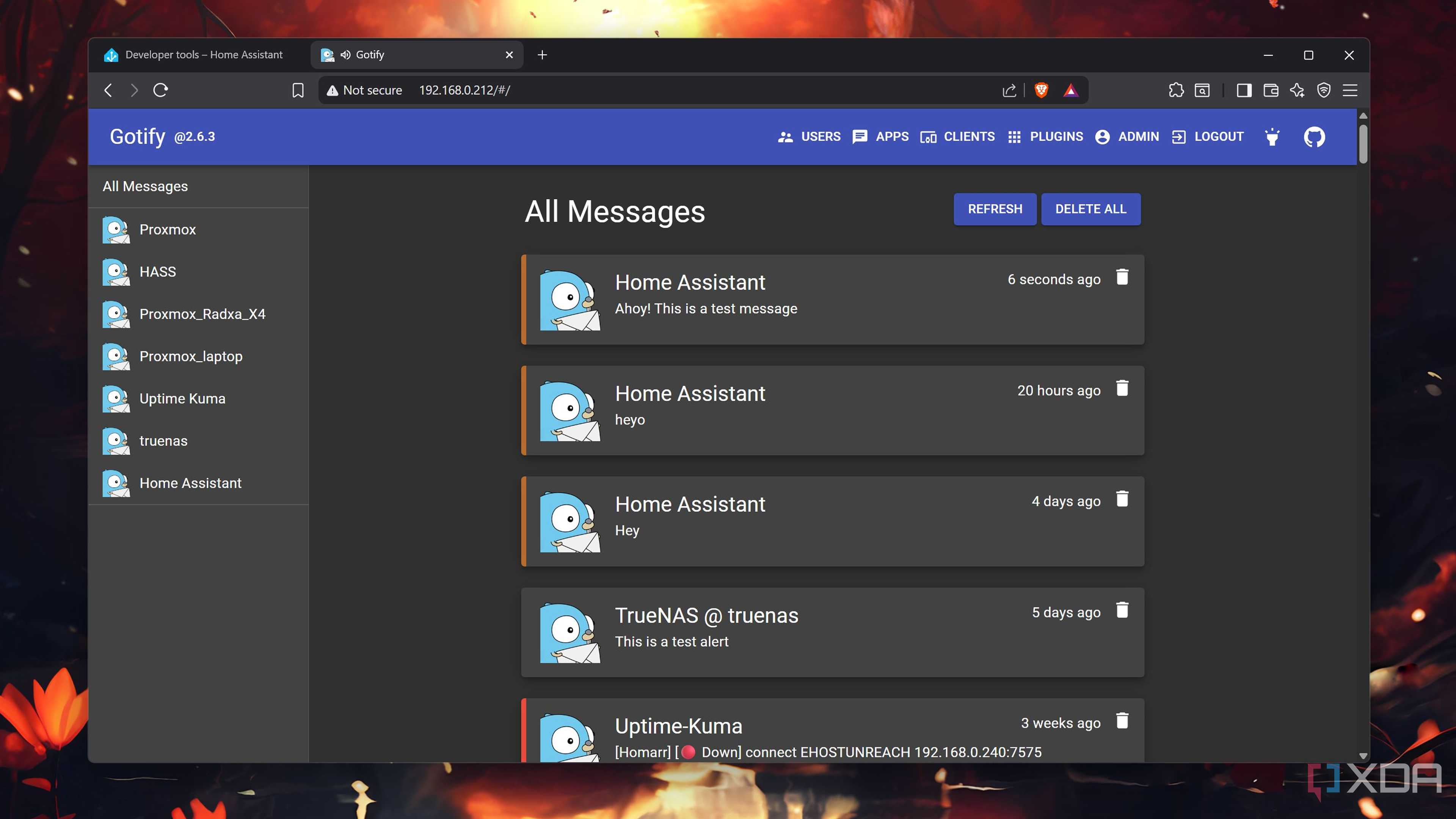 Receiving a message on Gotify