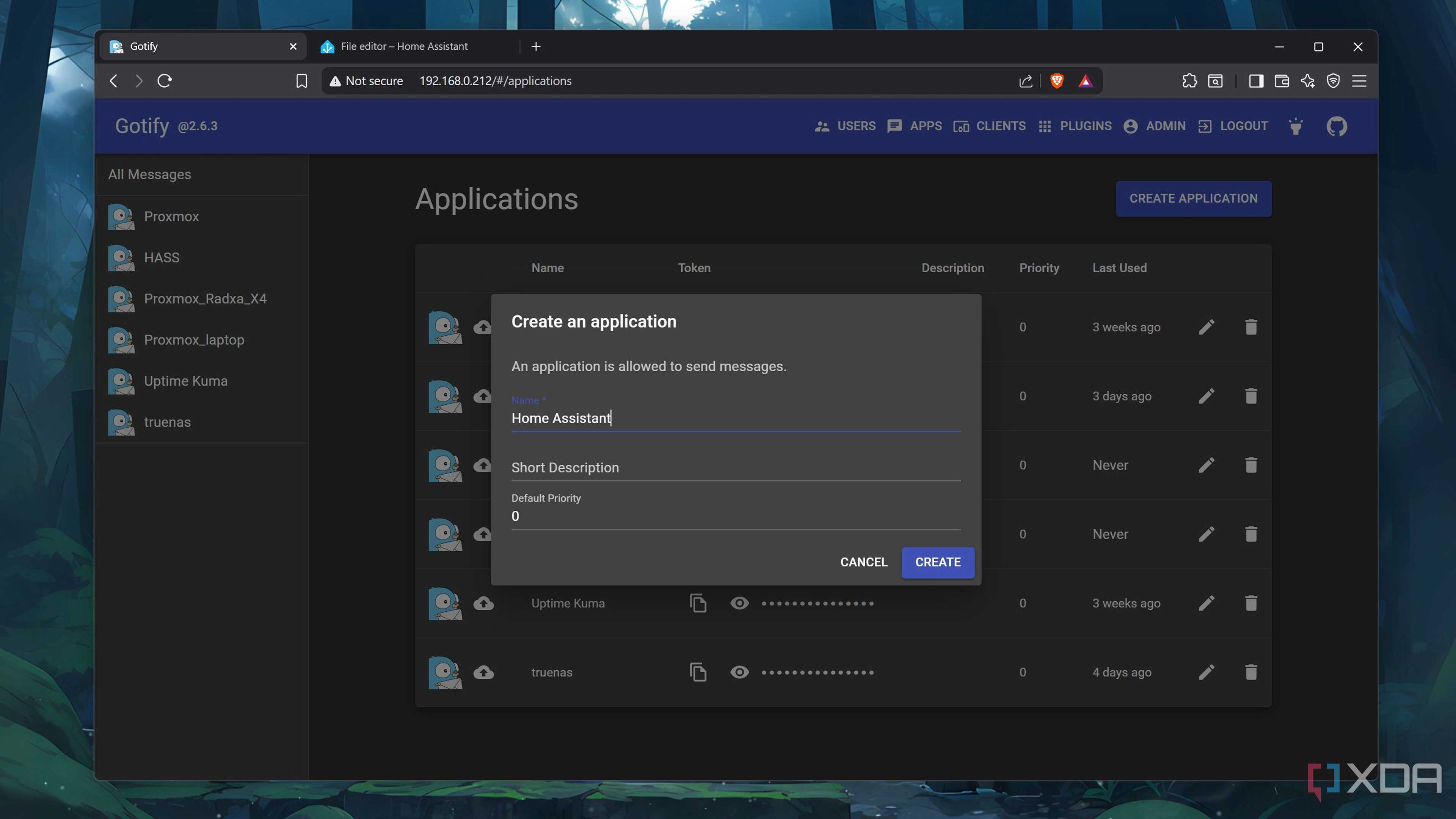 Creating an app in Gotify