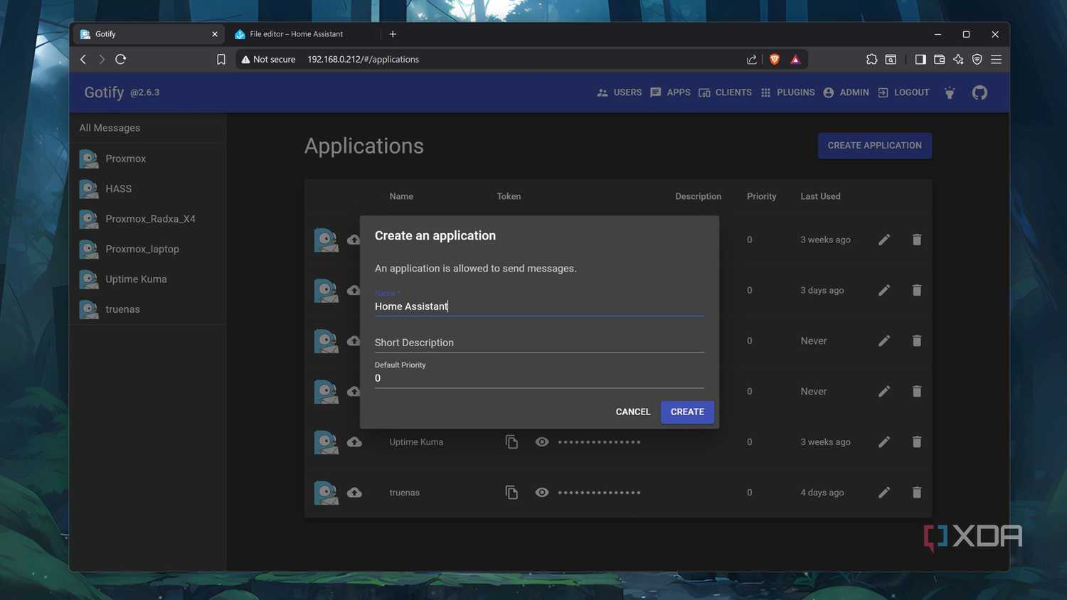 Creating an app in Gotify