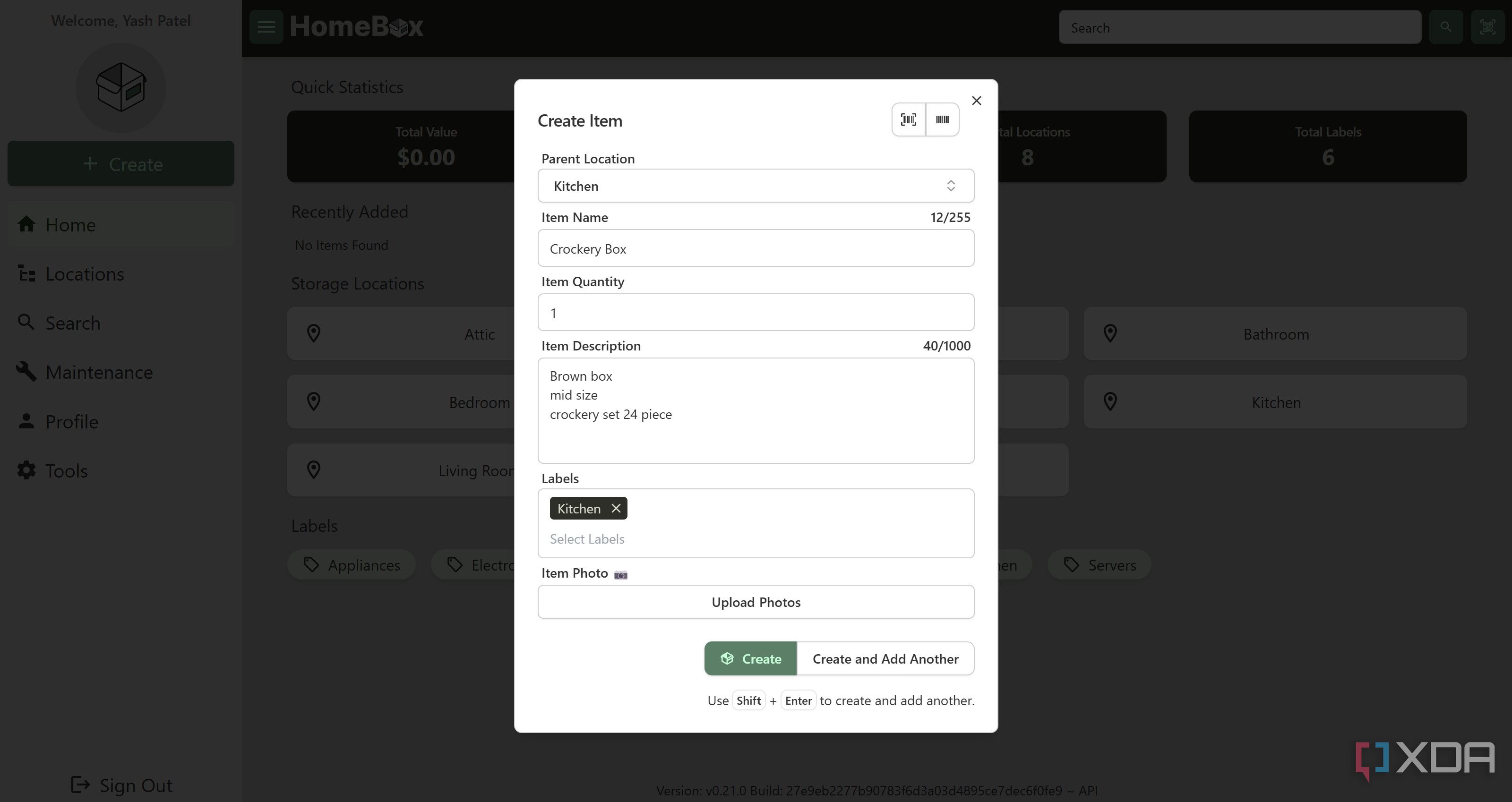 Add item for home moving in Homebox