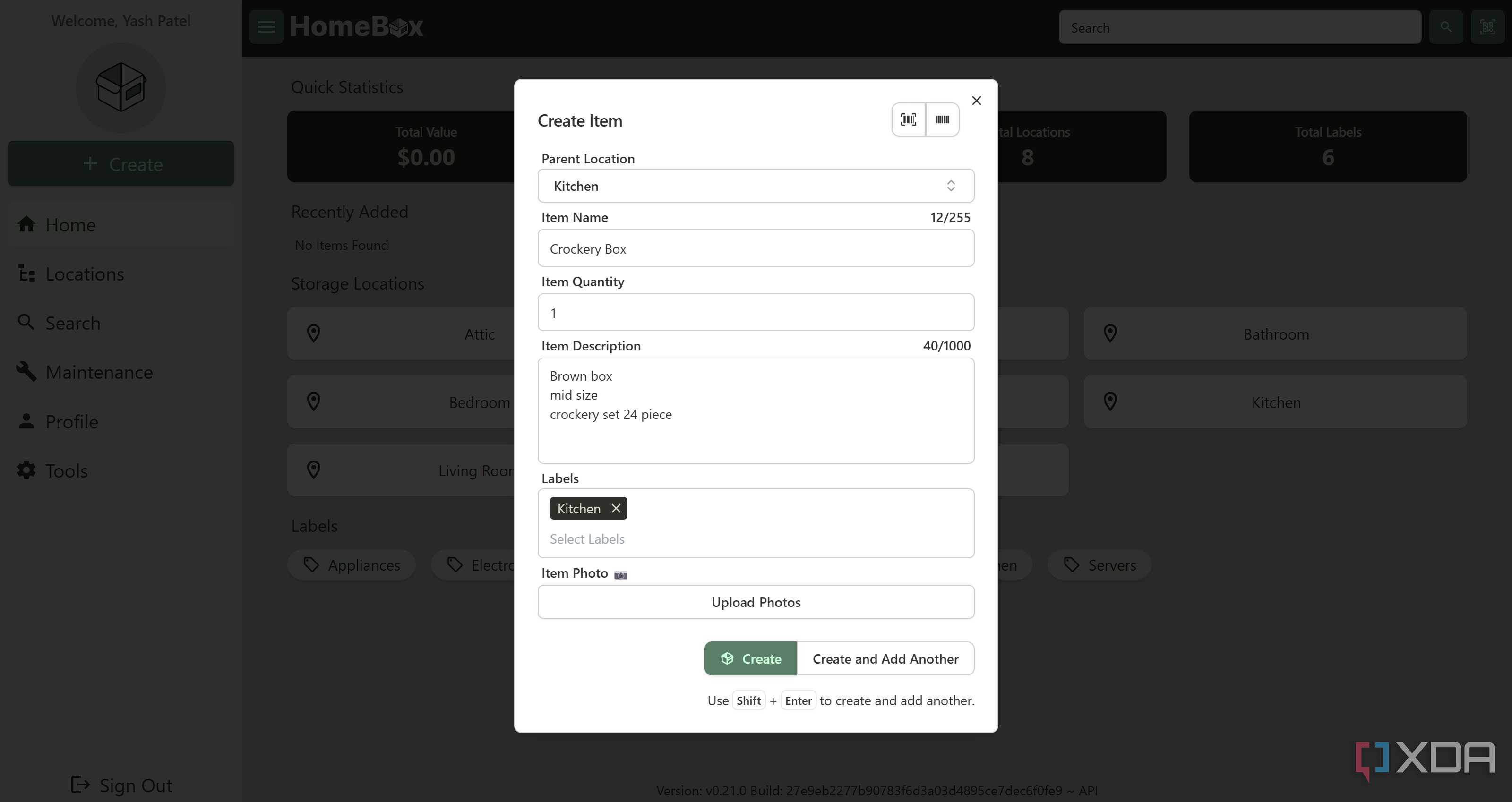 Add item for home moving in Homebox