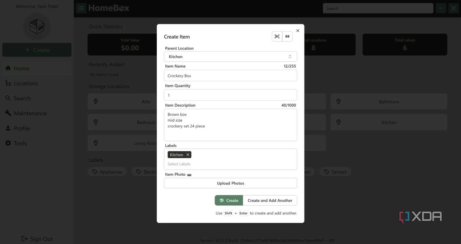 Add item for home moving in Homebox