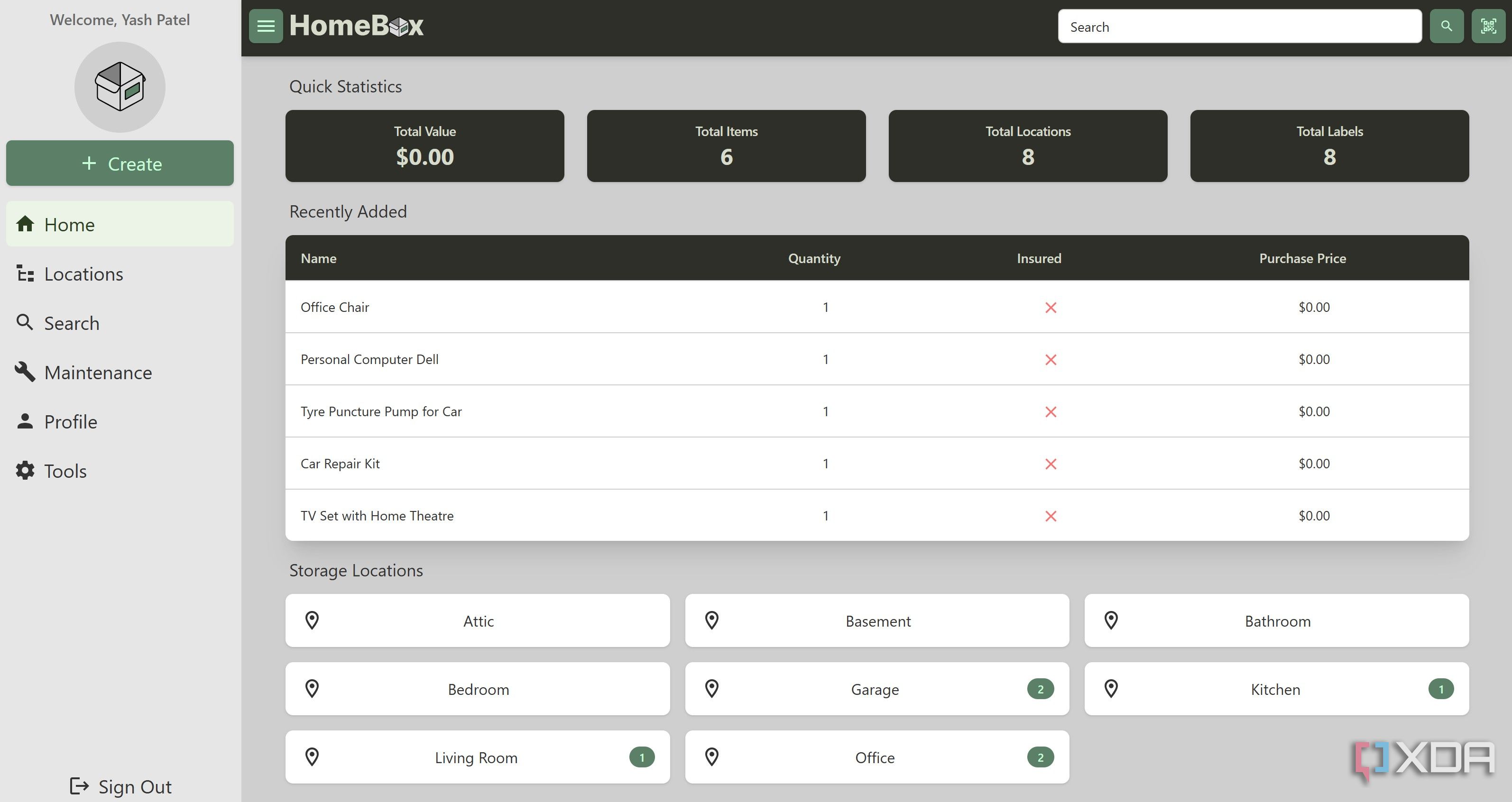 Home page for home moving items in Homebox