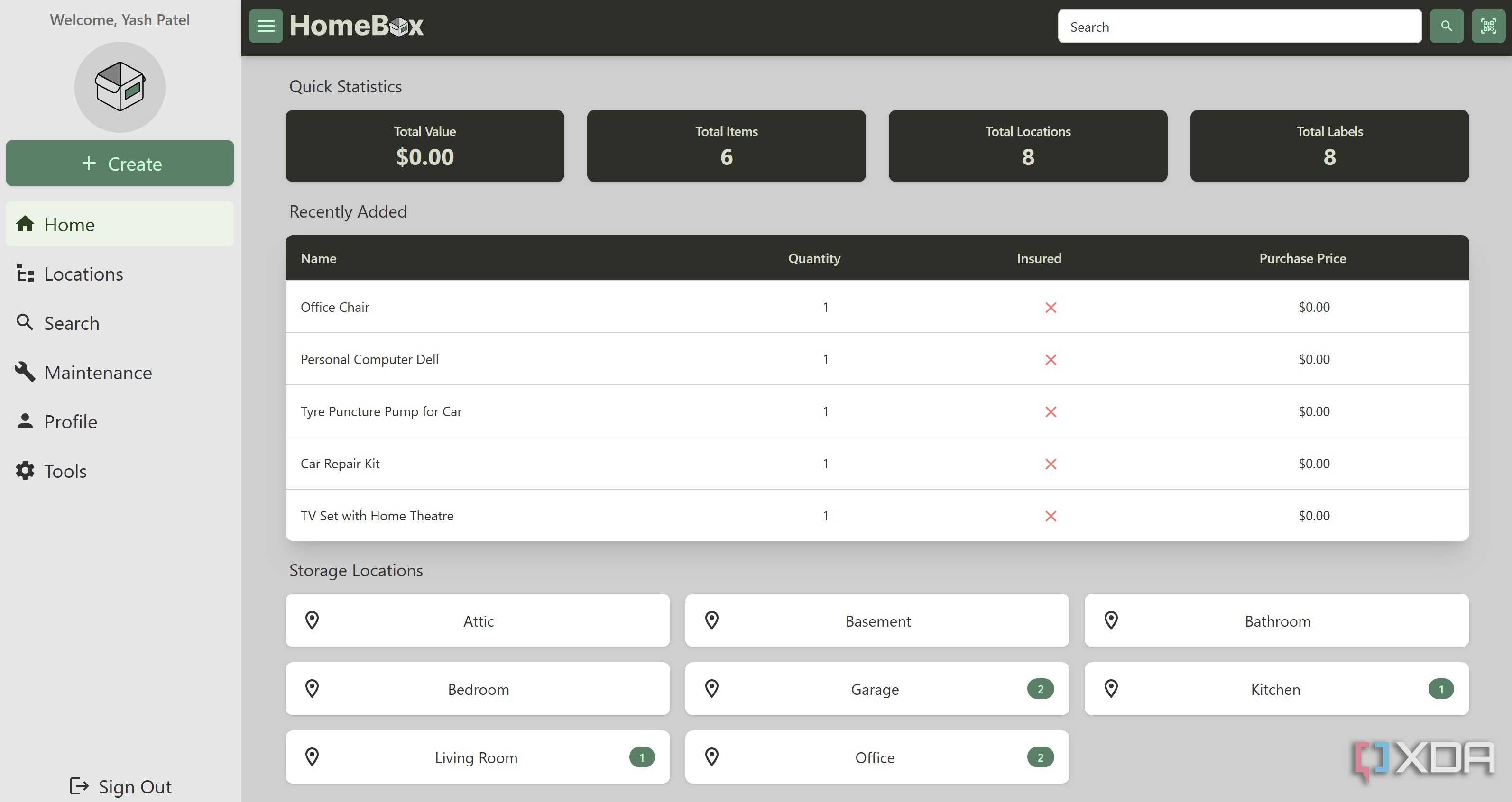 Home page for home moving items in Homebox