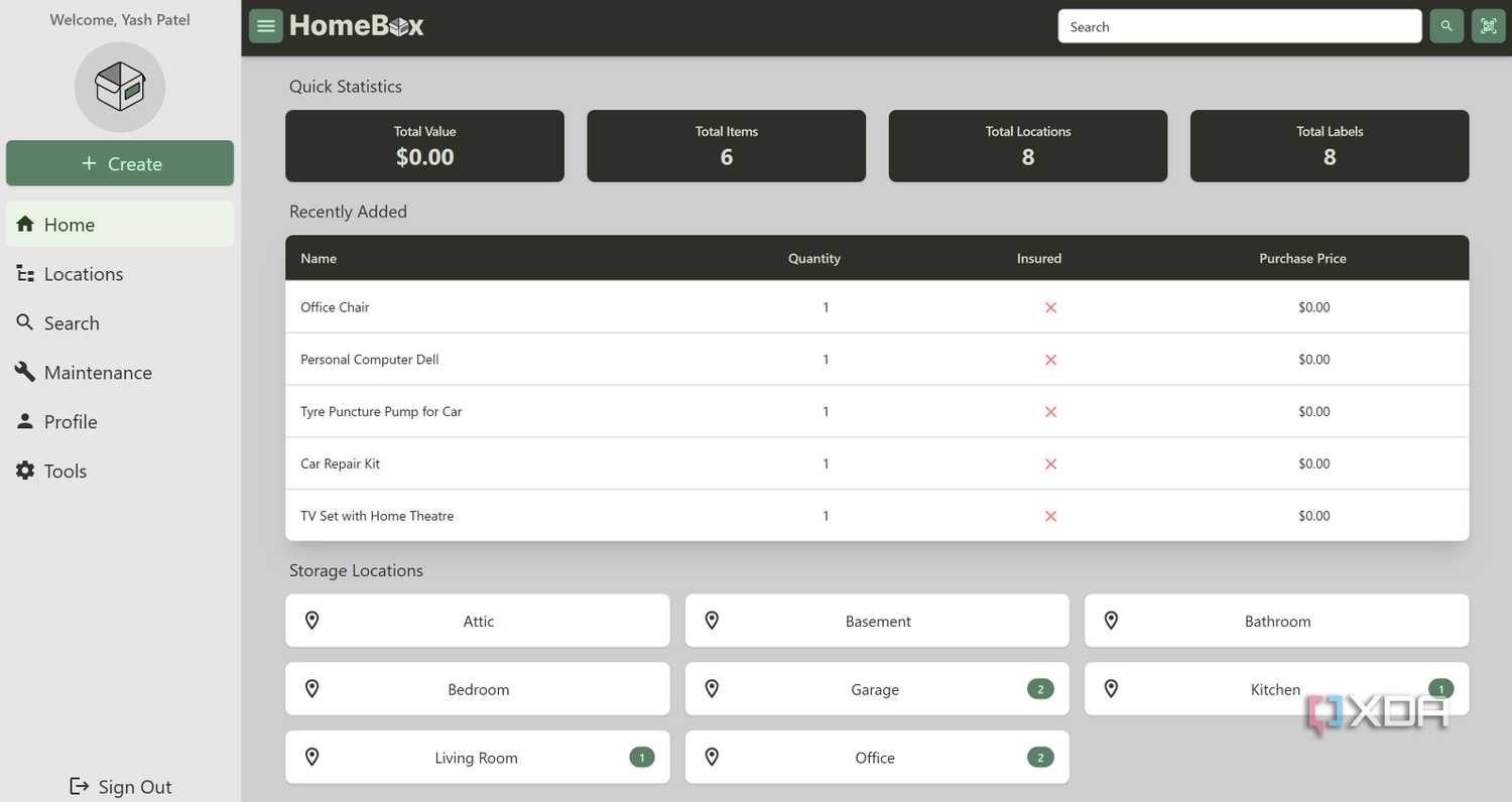 Home page for home moving items in Homebox