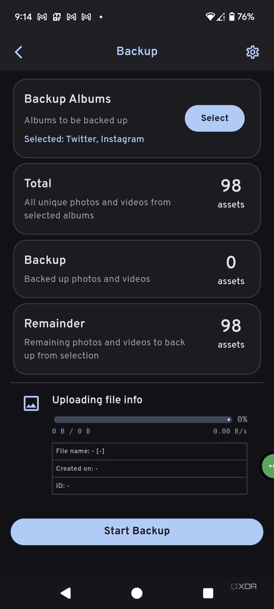 Backup in Immich mobile app