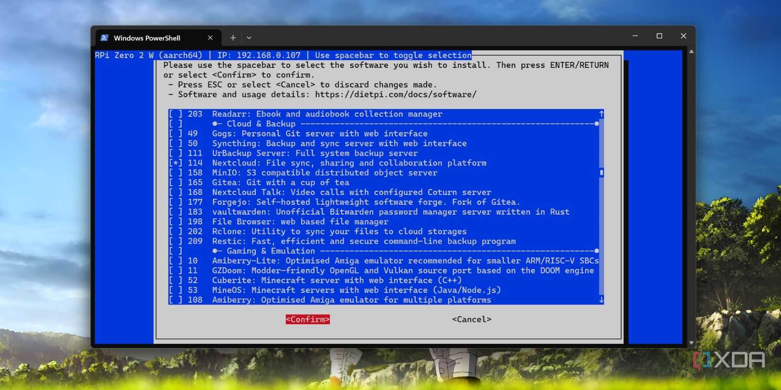 screenshot of installing nextcloud dietpi