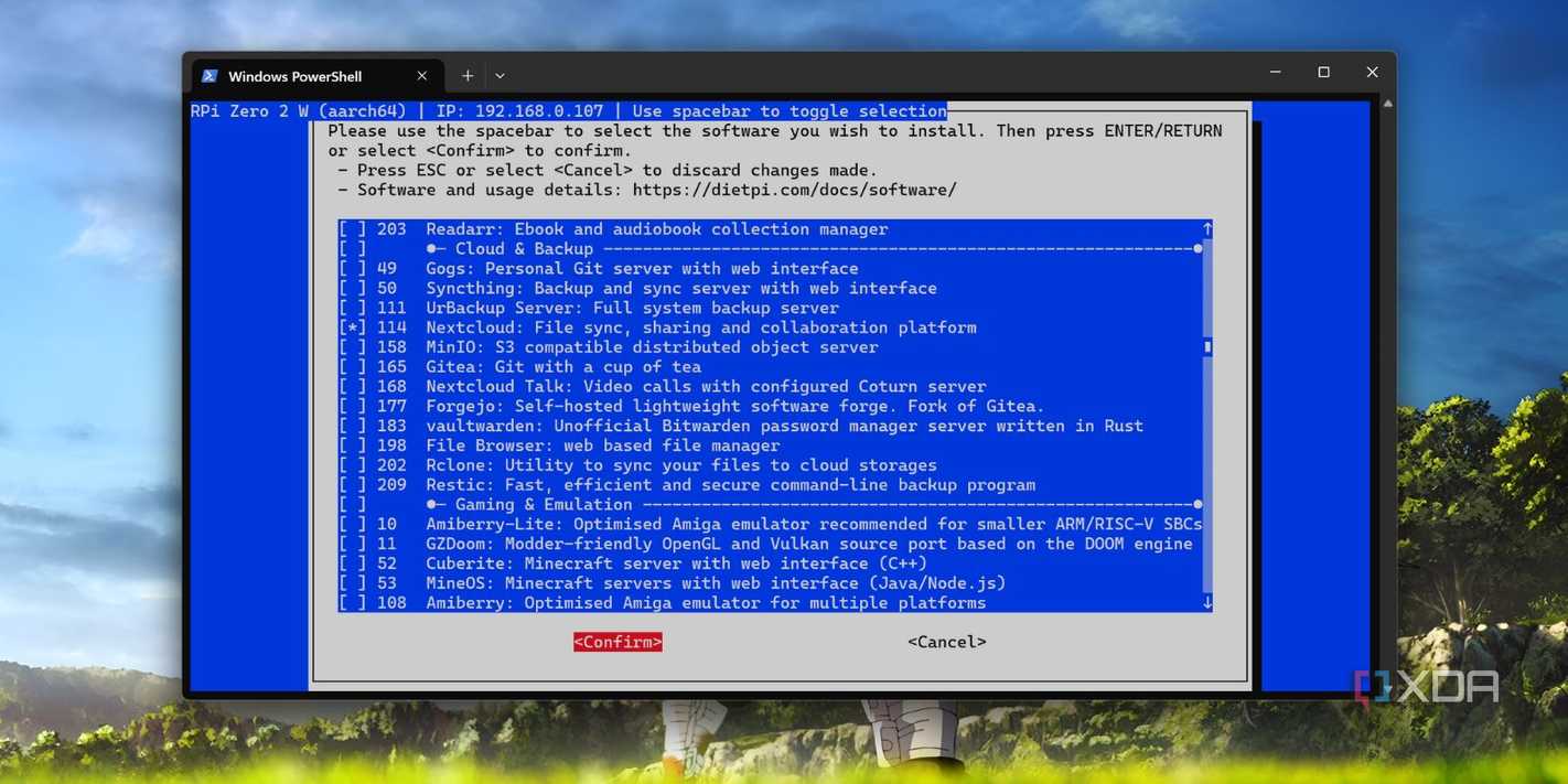 screenshot of installing nextcloud dietpi