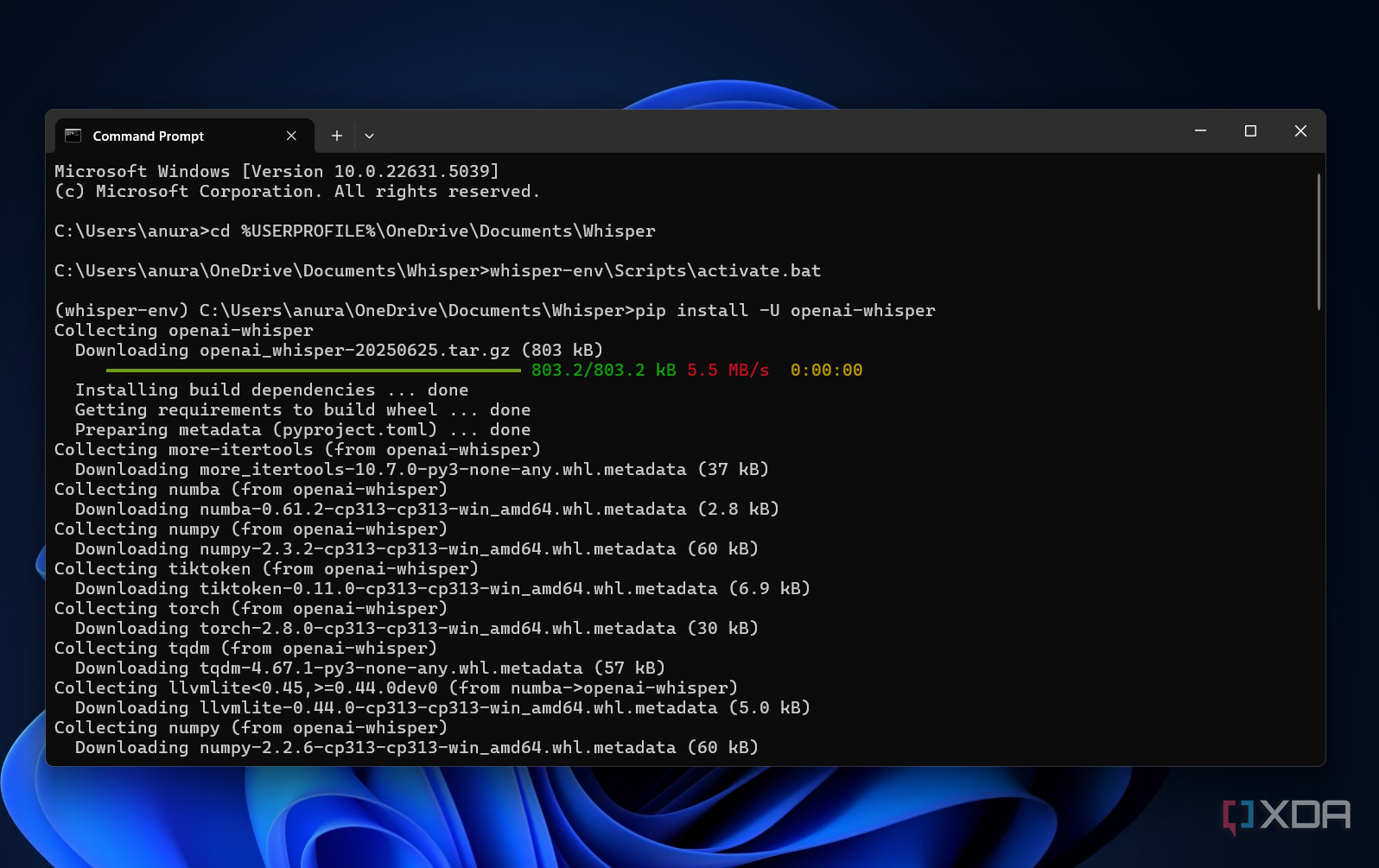 installing whisper on Windows