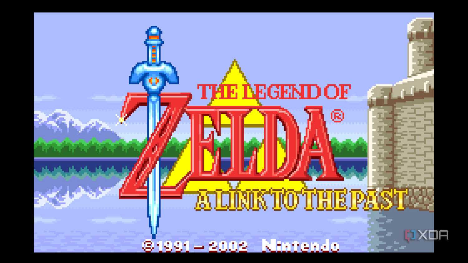 Title screen of The Legend of Zelda: A Link to the Past on the Game Boy Advance.