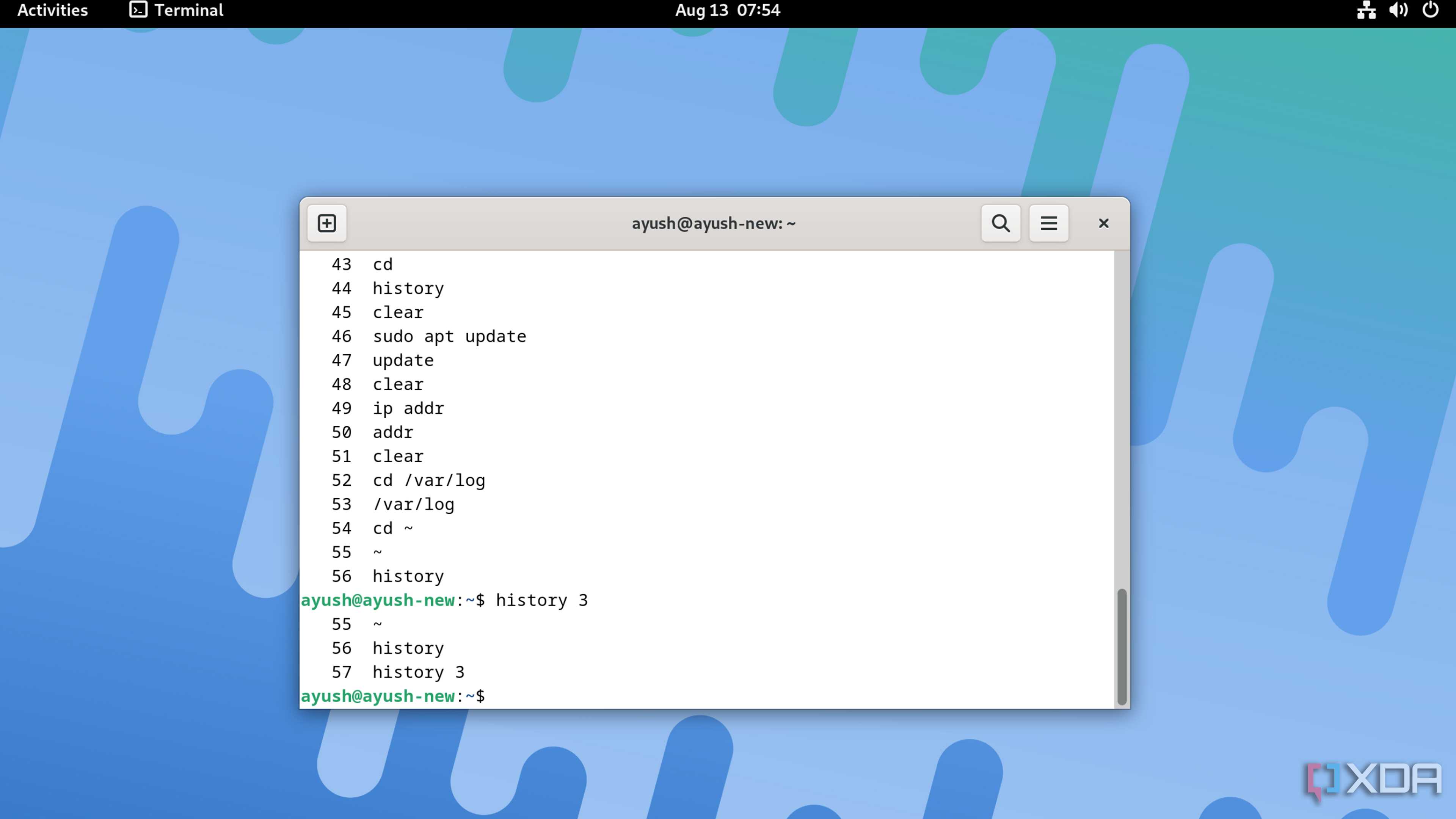 Running the history 3 command