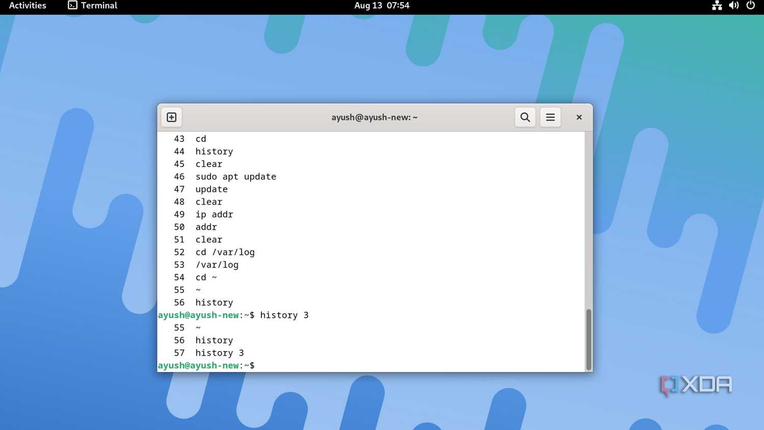 Running the history 3 command