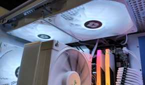 Close up of the top ARGB case fans inside an NZXT H5 Flow Starfield gaming PC case