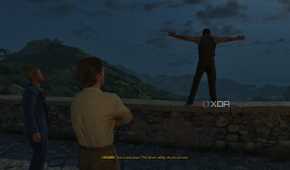Enzo and Leo looking at Cesare standing on a bridge in Mafia: The Old Country.