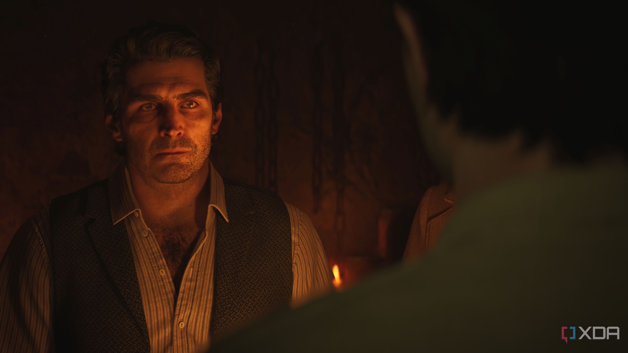 Don Torrisi staring at Enzo in Mafia: The Old Country.