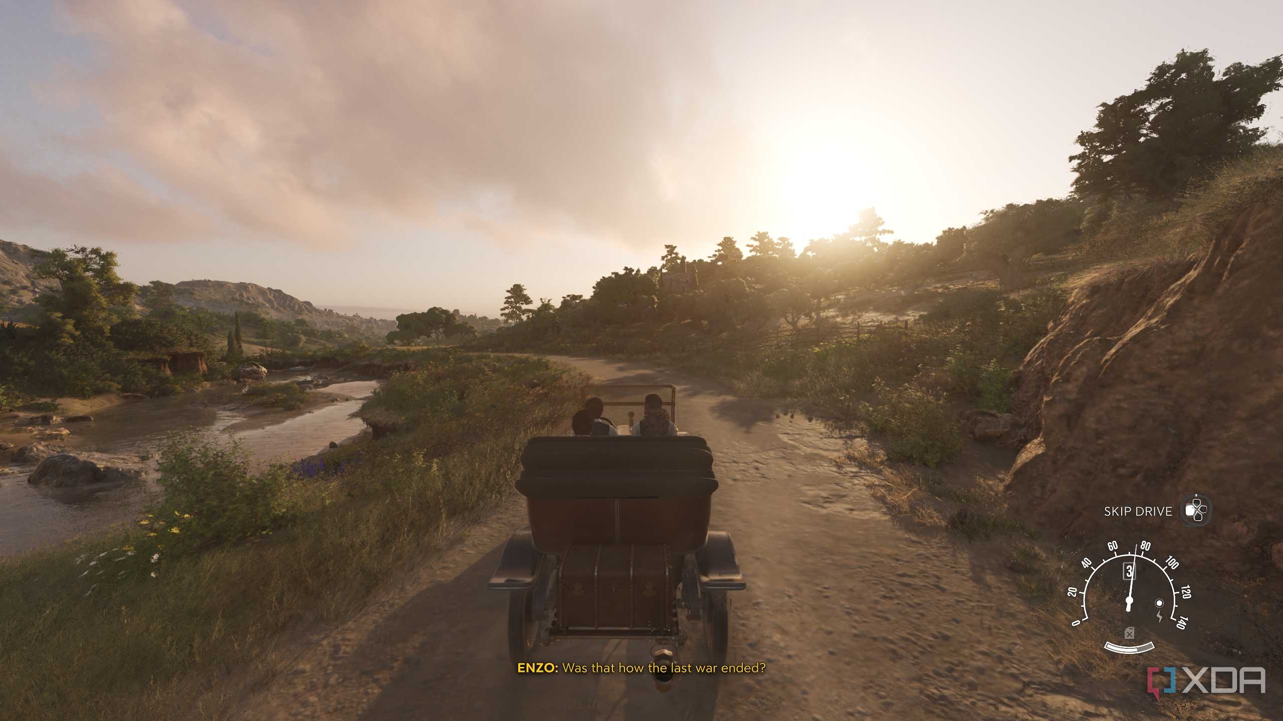 Riding a car at dusk in Mafia: The Old Country.