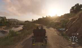 Riding a car at dusk in Mafia: The Old Country.