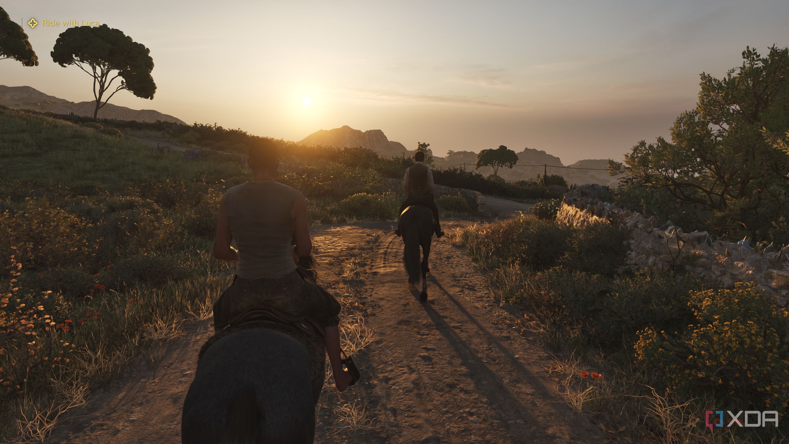 A young Enzo and Luca riding at sunset in Mafia: The Old Country.