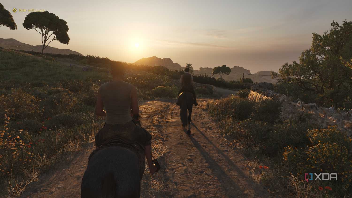 A young Enzo and Luca riding at sunset in Mafia: The Old Country.