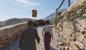 Enzo and Isabella walking to church.