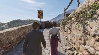 Enzo and Isabella walking to church.