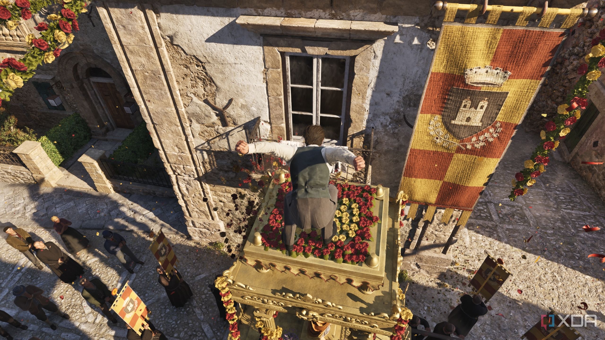 Enzo jumping off a roof into a window in Mafia: The Old Country.