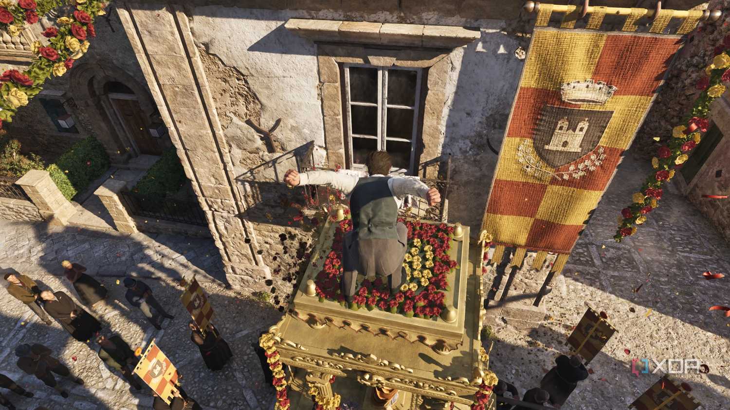 Enzo jumping off a roof into a window in Mafia: The Old Country.