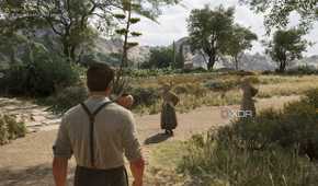 Enzo in the Torrisi lawn in Mafia: The Old Country.