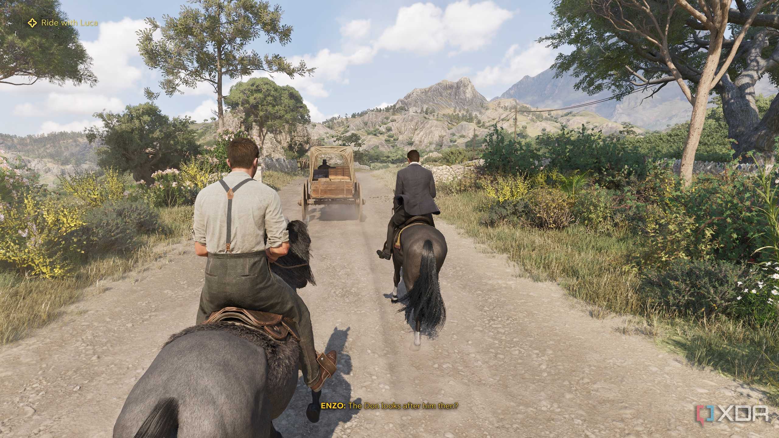 Enzo and Luca riding horses in Mafia: The Old Country.