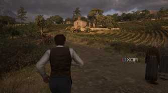 Enzo jogging towards a chapel at sunset in Mafia: The Old Country.