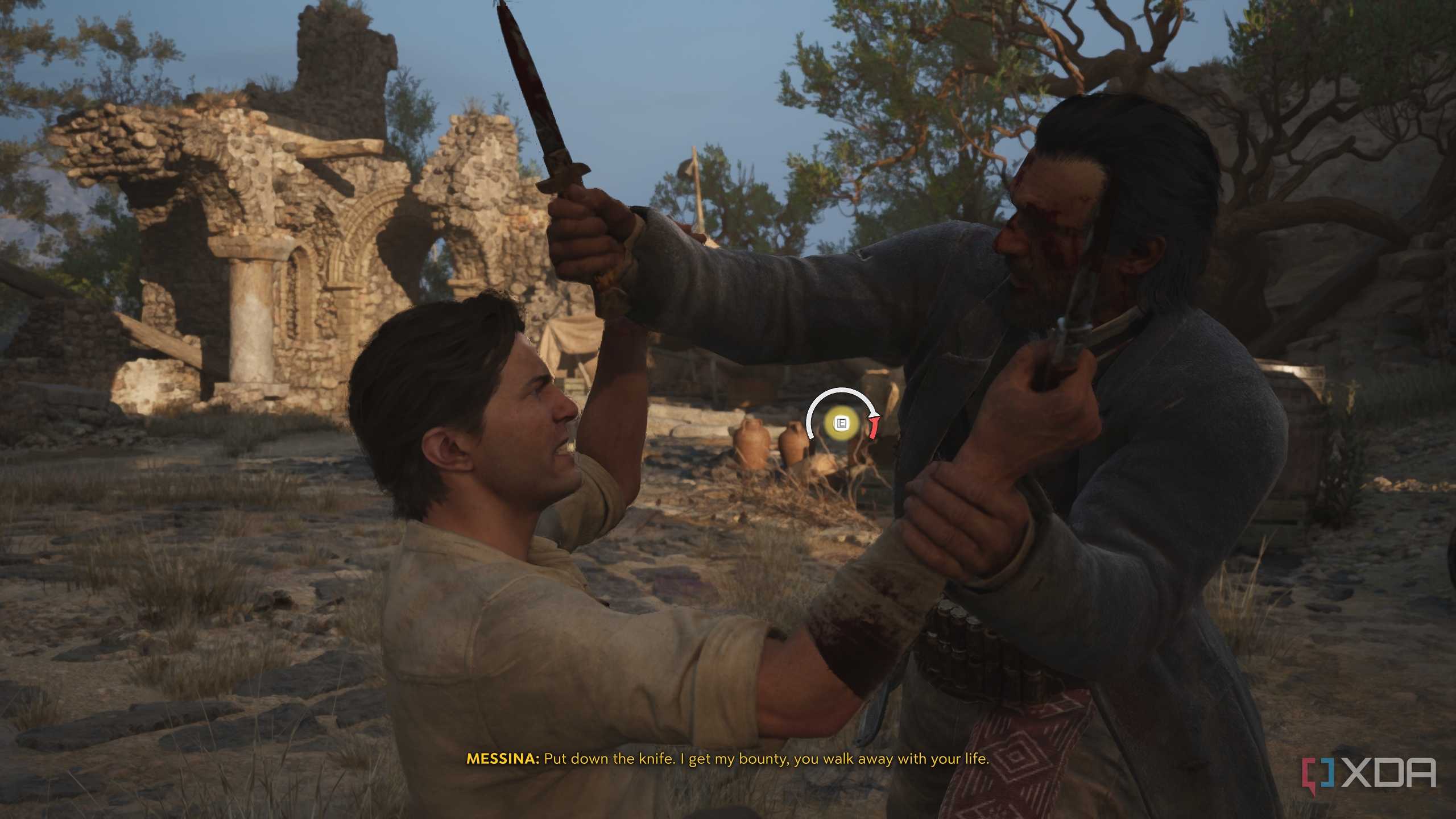 A knife duel against a bandit in Mafia: The Old Country.