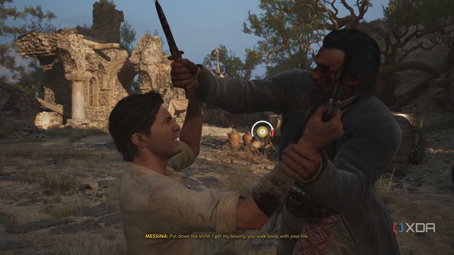 A knife duel against a bandit in Mafia: The Old Country.
