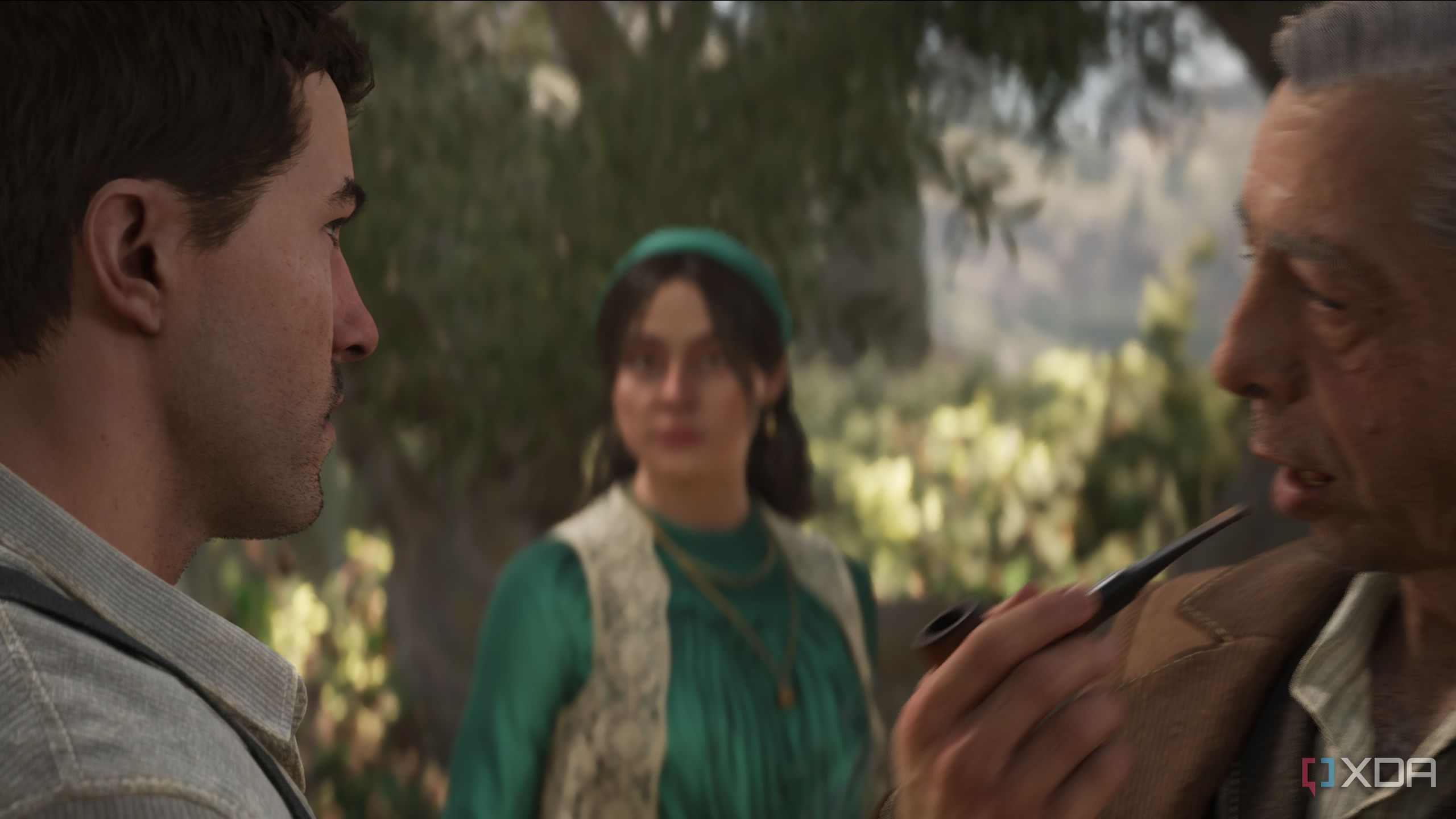 Tino Russo looking at Enzo with Isabella in Mafia: The Old Country.