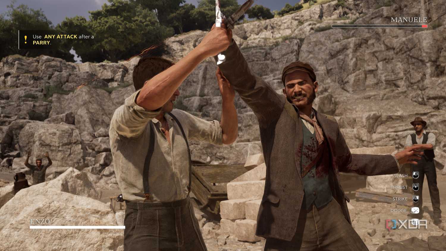 A knife duel in Mafia: The Old Country.