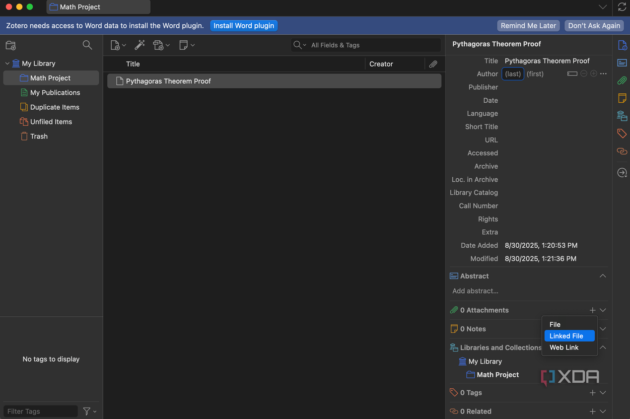 Manually adding a file on Zotero