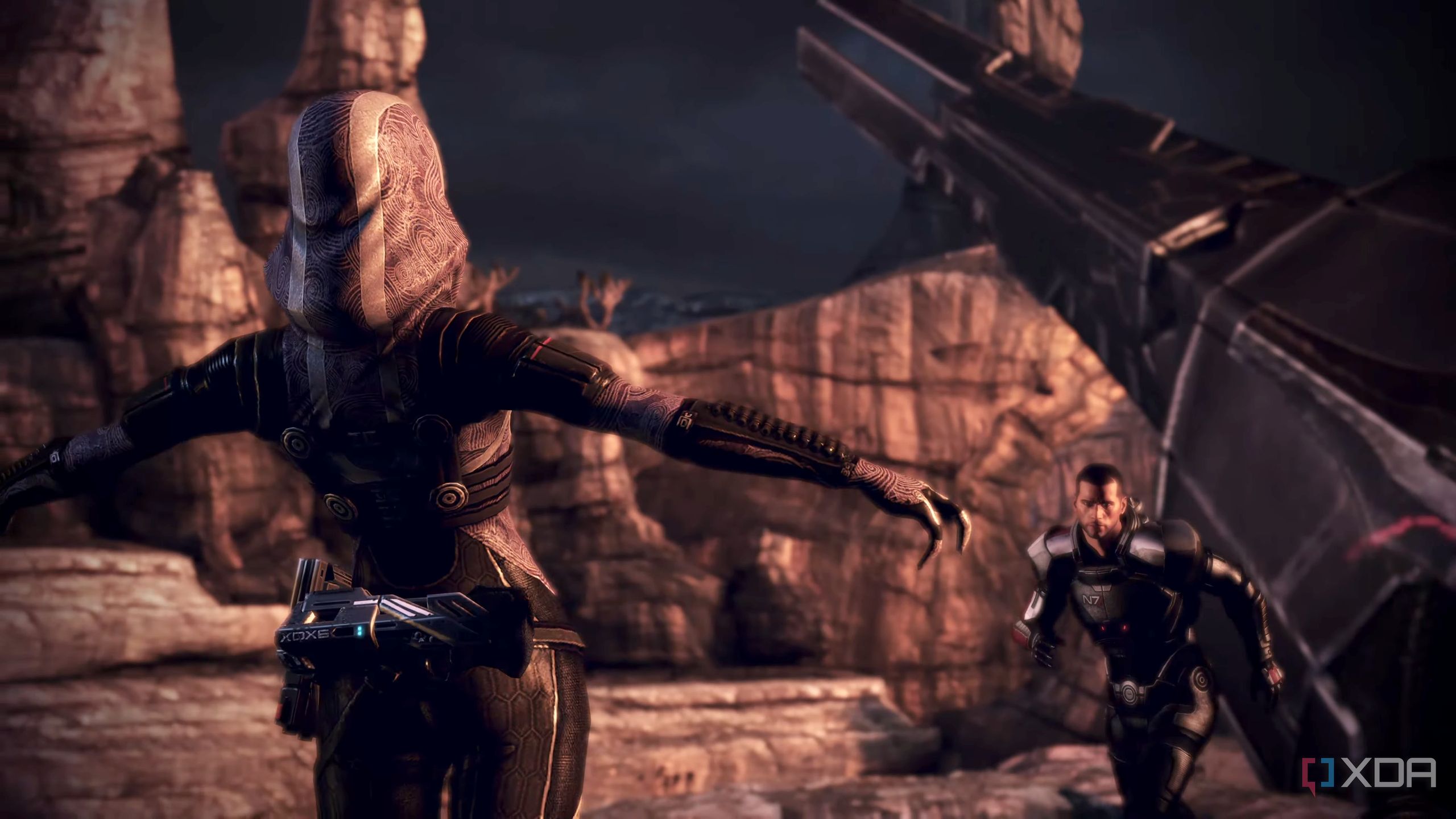 Tali'Zorah throwing herself off a cliff in Mass Effect 3.